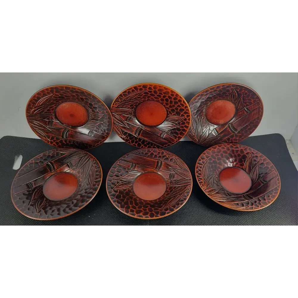 Vintage Japanese Snack Plates Set of 6 Raised Botanical Design Made in Japan